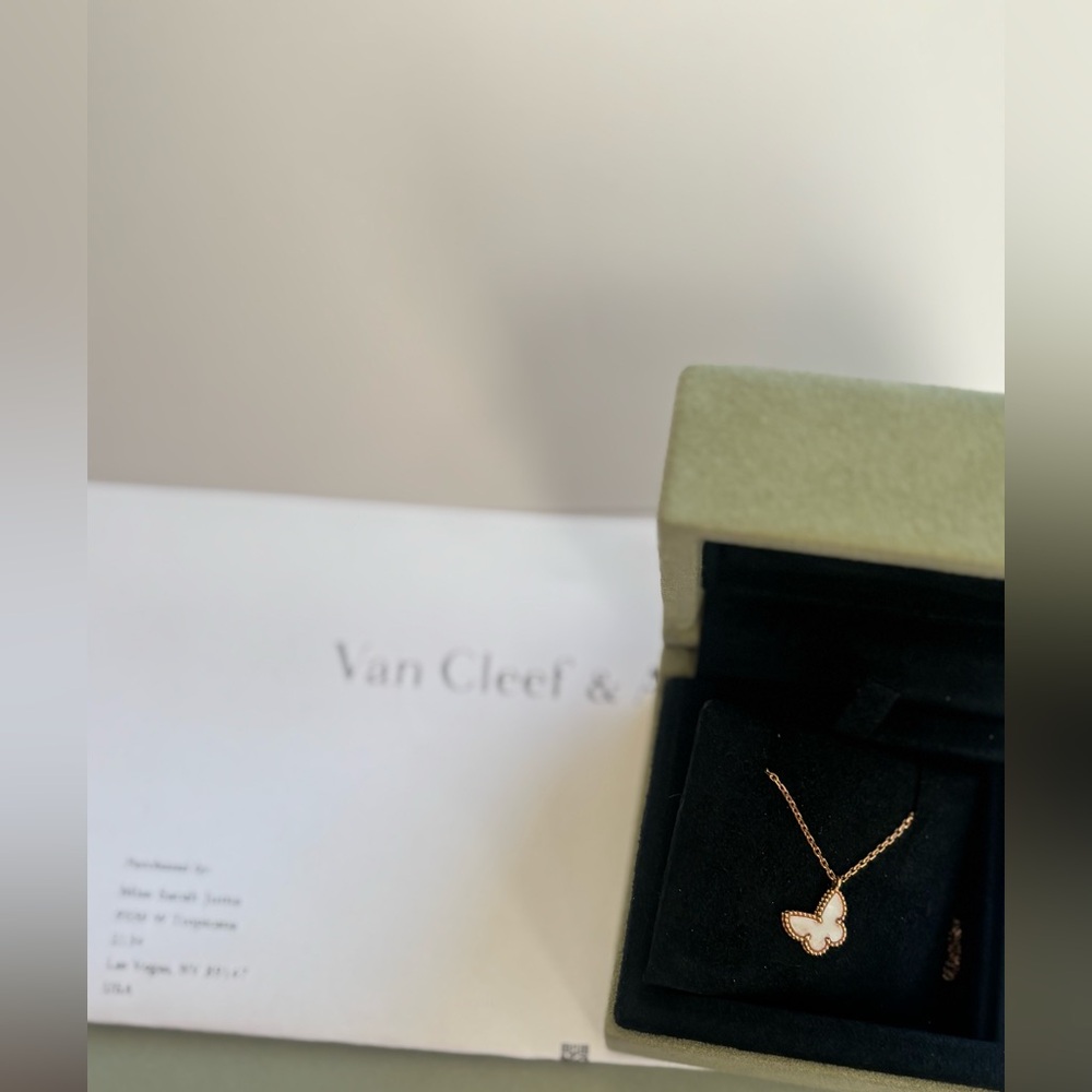 Van Cleef & Arpels Gold and Mother of Pearl White Butterfly Necklace